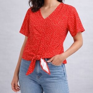 Elegant Red Floral Women's Blouse